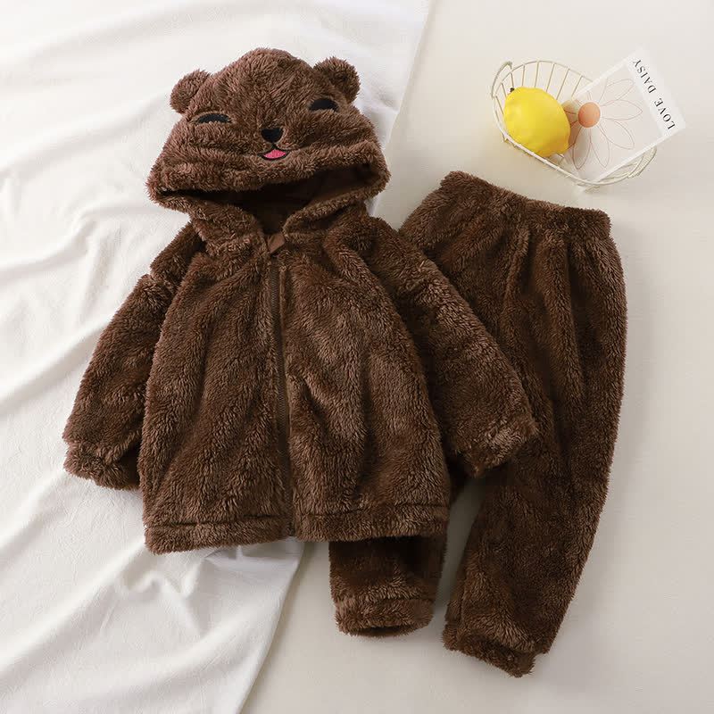 ベビー・幼児用ぬいぐるみ耳付きフード付きジャケット＆パンツ 2点セット パジャマ - 茶色 - 4～5歳 - image 3