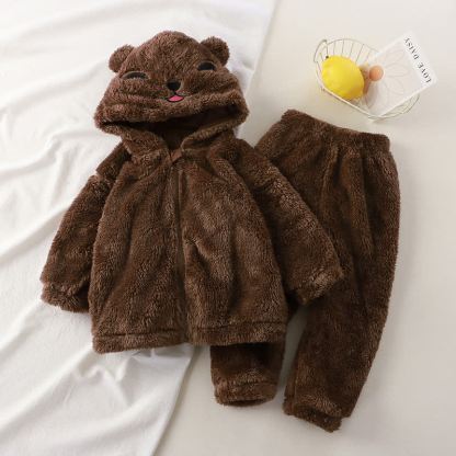 ベビー・幼児用ぬいぐるみ耳付きフード付きジャケット＆パンツ 2点セット パジャマ - 茶色 - 4～5歳 - image 3