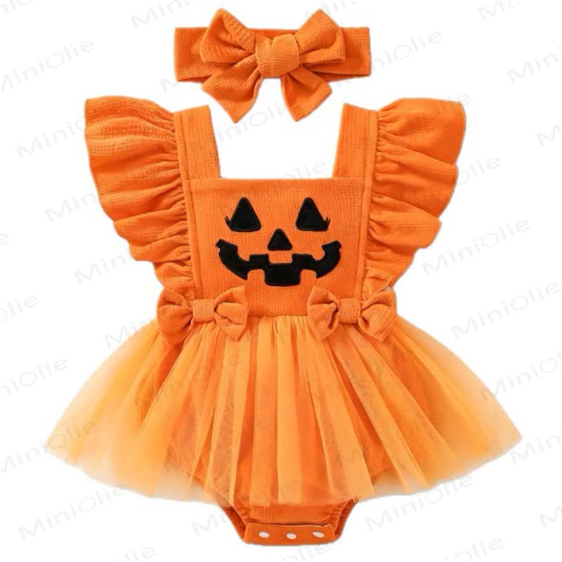 ベビー用ハロウィンパンプキンチュールスカートボディスーツ（ヘッドバンド付き） - image 2
