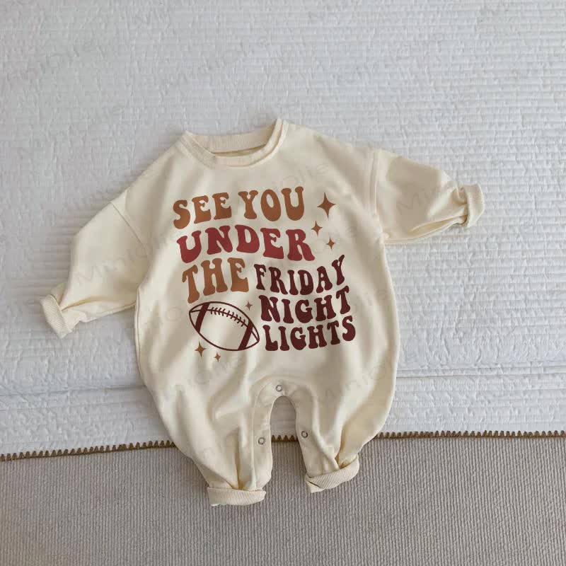 SEE YOU UNDER THE FRIDAY NIGHT LIGHTSましょう　ベビーベージュロンパース - ベージュ - 2～3歳 - image 1