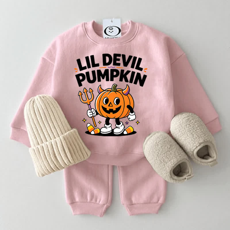 LIL DEVIL PUMPKINベビーピンク スウェットシャツ 2点セット - ピンク - 2～3歳 - image 1