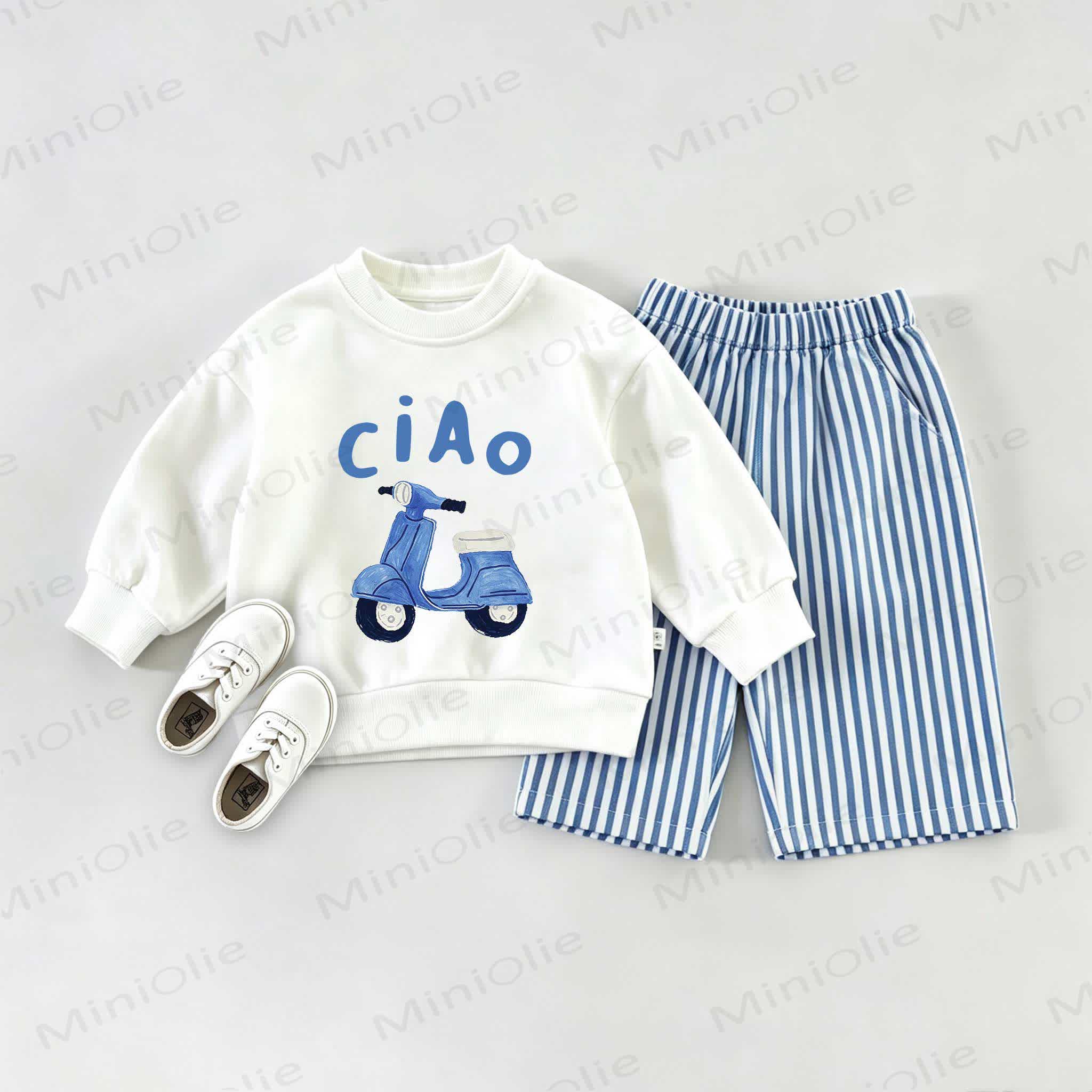 CIAOベビースウェットシャツ 2点セット - ホワイト＆ブルー - 2～3歳 - image 1
