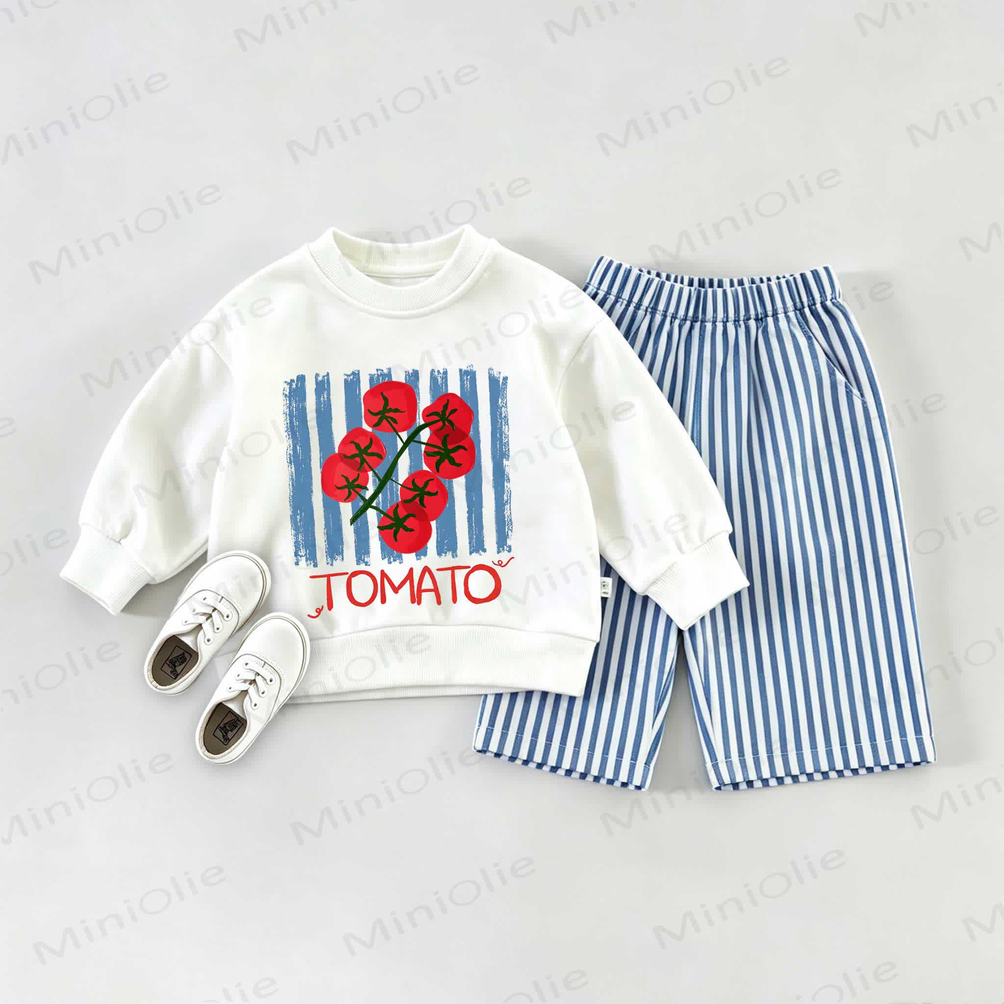 TOMATO柄ベビー用スウェットシャツ2点セット - ホワイト＆ブルー - 2～3歳 - image 1