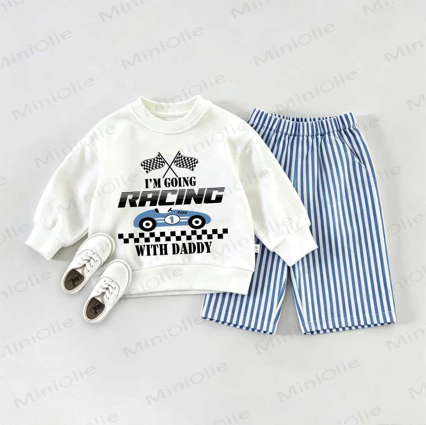 I'M GOING RACING WITH DADDYスウェットシャツ2点セット - ホワイト＆ブルー - 2～3歳 - image 1