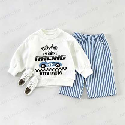 I'M GOING RACING WITH DADDYスウェットシャツ2点セット - ホワイト＆ブルー - 2～3歳 - image 1