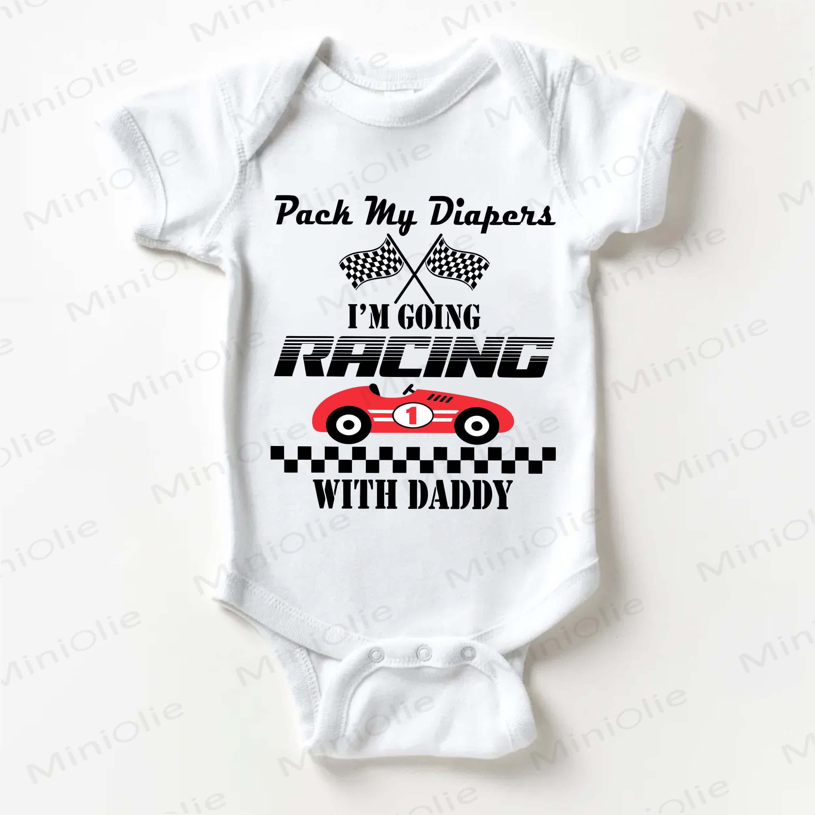 PACK MY DIAPERS I'M GOING RACING WITH DADDYホワイトボディスーツ - 白 - 18～24ヶ月 - image 1