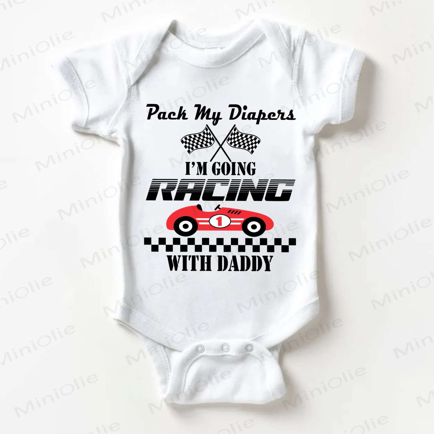 PACK MY DIAPERS I'M GOING RACING WITH DADDYホワイトボディスーツ - 白 - 18～24ヶ月 - image 1