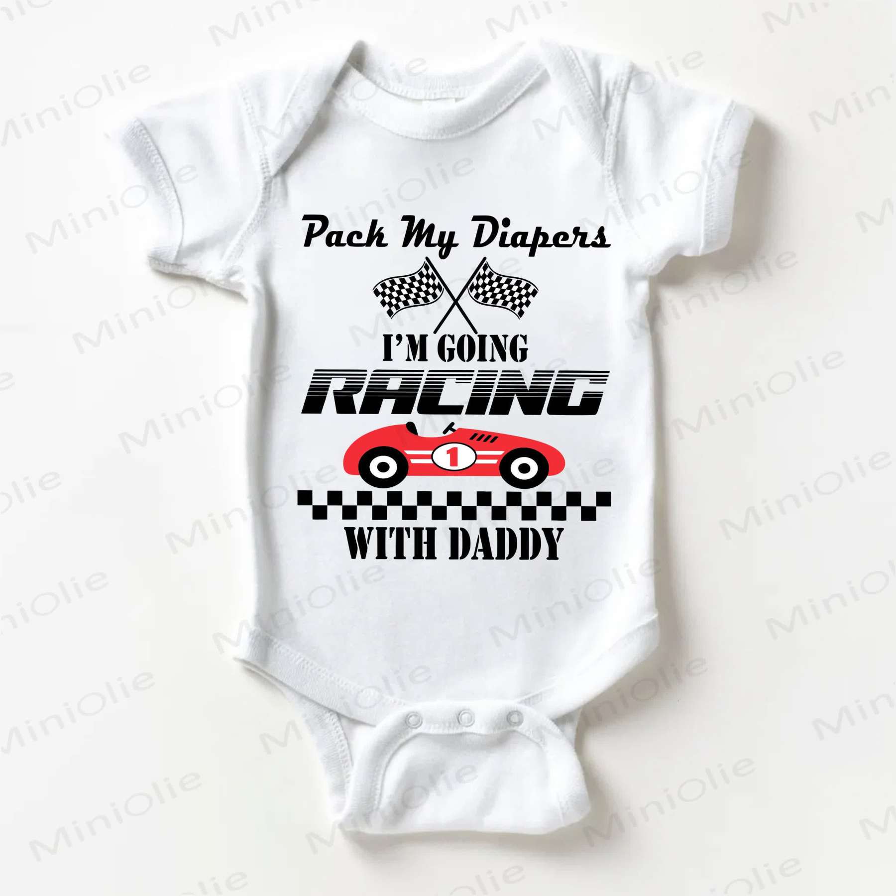 PACK MY DIAPERS I'M GOING RACING WITH DADDYホワイトボディスーツ - 白 - 18～24ヶ月 - image 1