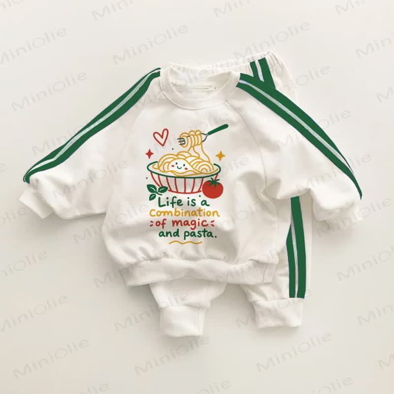 LIFE IS A COMBINATION OF MAGIC AND PASTA.ベビー・幼児用グリーンストライプ2点セット - ホワイト＆グリーン - 3～5歳 - image 1