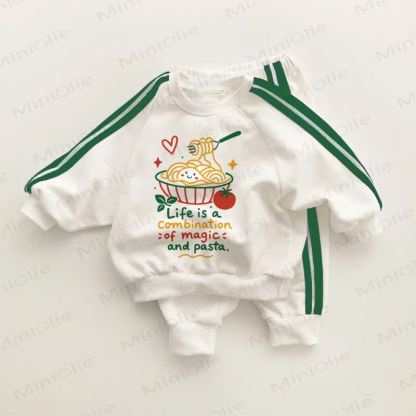 LIFE IS A COMBINATION OF MAGIC AND PASTA.ベビー・幼児用グリーンストライプ2点セット - ホワイト＆グリーン - 3～5歳 - image 1