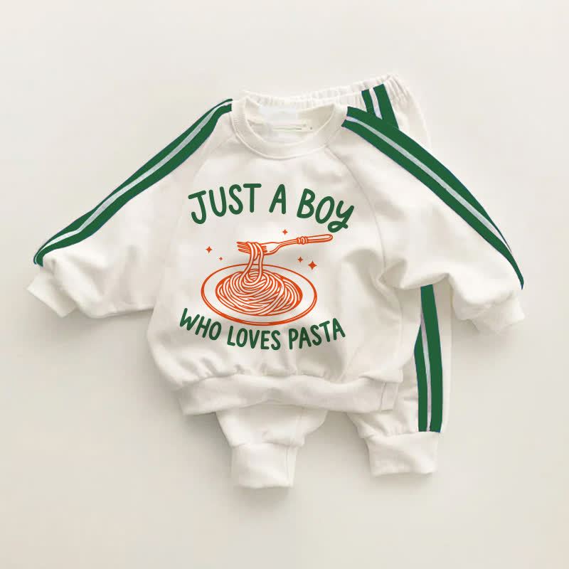 JUST A BOY WHO LOVES PASTA幼児用 グリーンストライプ 2点セット - ホワイト＆グリーン - 3～5歳 - image 1