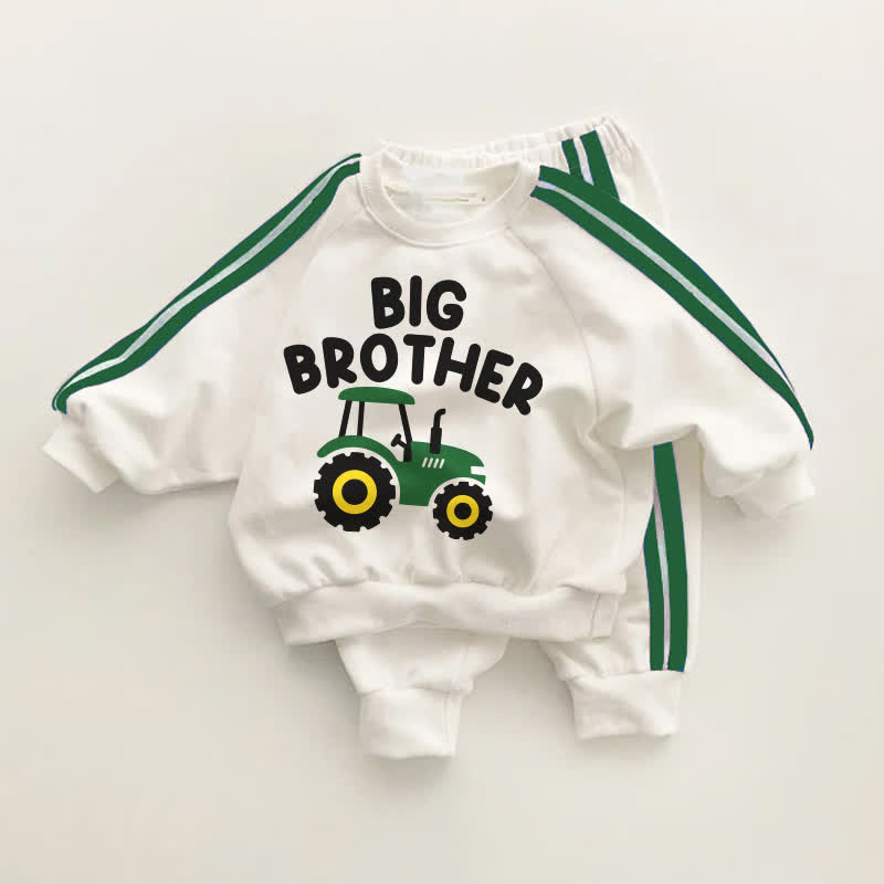 BIG BROTHER幼児用 グリーン トラクター柄 ストライプ 2点セット - ホワイト＆グリーン - 3～5歳 - image 1