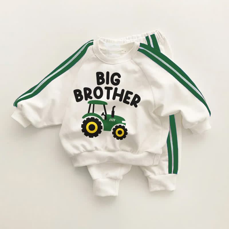 BIG BROTHER幼児用 グリーン トラクター柄 ストライプ 2点セット - ホワイト＆グリーン - 3～5歳 - image 1