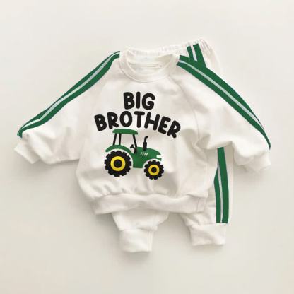 BIG BROTHER幼児用 グリーン トラクター柄 ストライプ 2点セット - ホワイト＆グリーン - 3～5歳 - image 1