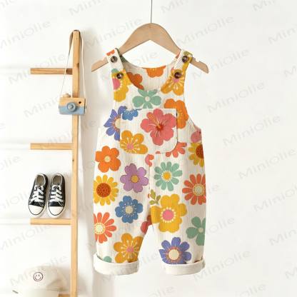 ベビー・幼児用 カラフルな花柄プリント ベージュ オーバーオール - ベージュ - 3～5歳 - image 1