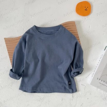 幼児用クルーネック長袖無地Tシャツ - 濃い青色 - 8-9T - image 10