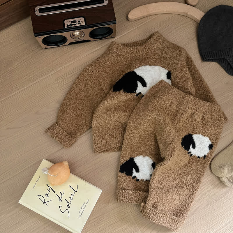 ベビー用フリーススウェットシャツとパンツのツーピースパジャマセット - 茶色 - 3～4歳 - image 2
