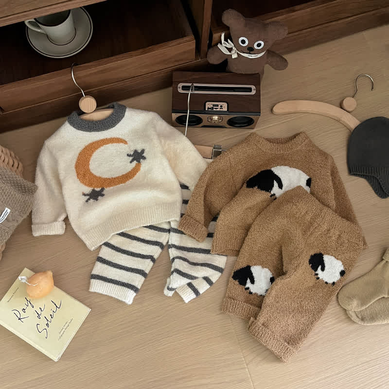 ベビー用フリーススウェットシャツとパンツのツーピースパジャマセット - image 1