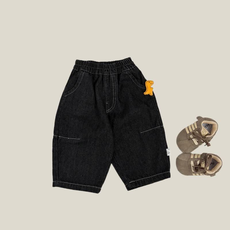 幼児男の子用 ブラック恐竜パッチ付きデニムパンツ - 黒 - 4～5歳 - image 1