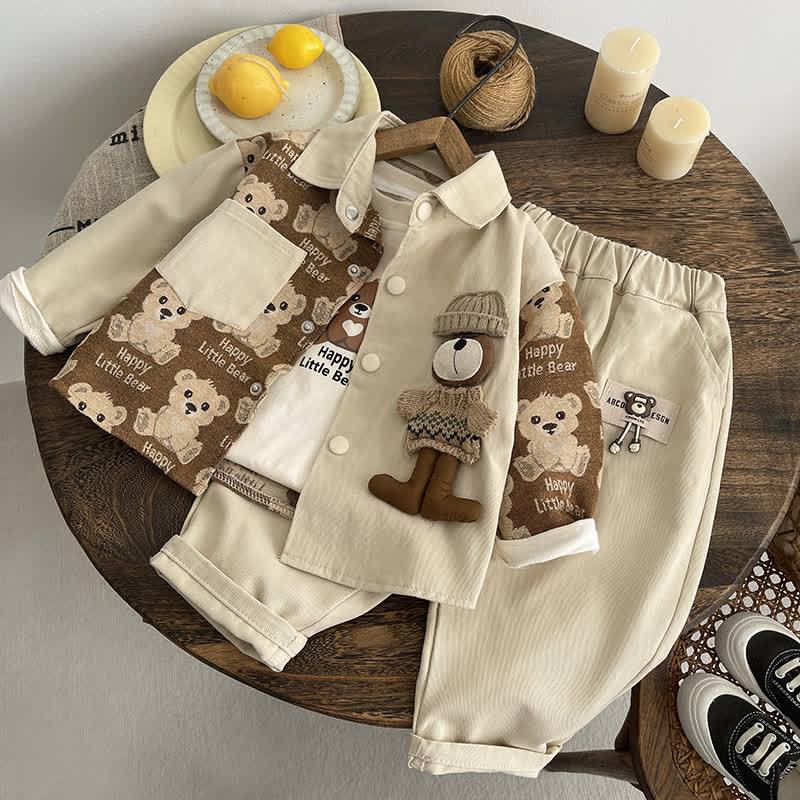 幼児用ベビーベアパッチ付き襟付きジャケット＆パンツ3点セット - image 1