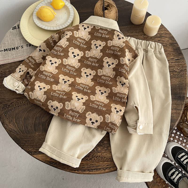 幼児用ベビーベアパッチ付き襟付きジャケット＆パンツ3点セット - image 4