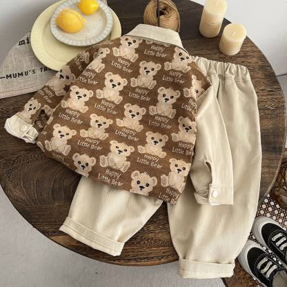 幼児用ベビーベアパッチ付き襟付きジャケット＆パンツ3点セット - image 4