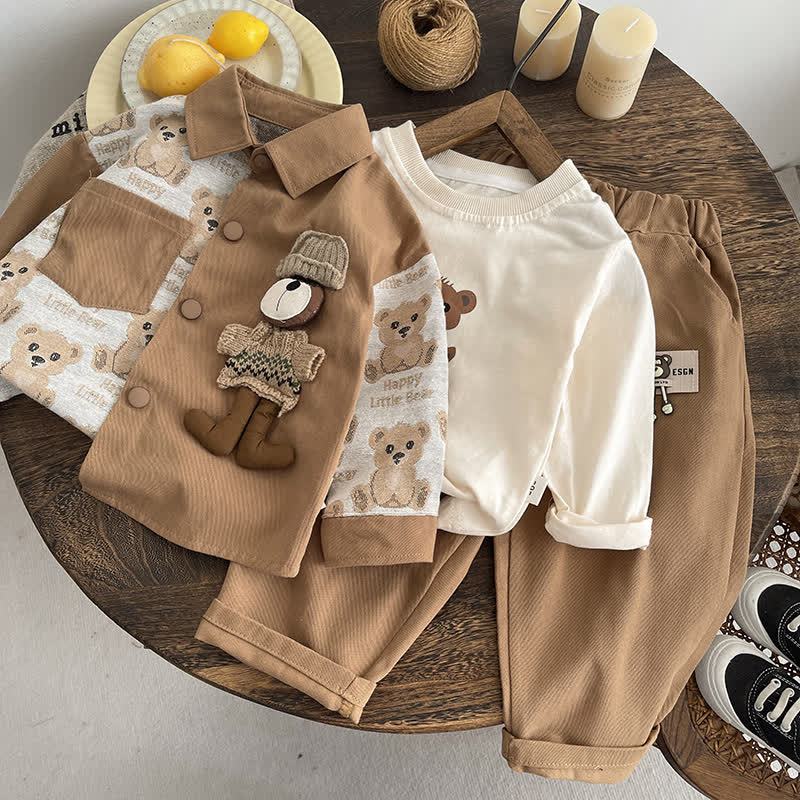 幼児用ベビーベアパッチ付き襟付きジャケット＆パンツ3点セット - image 5