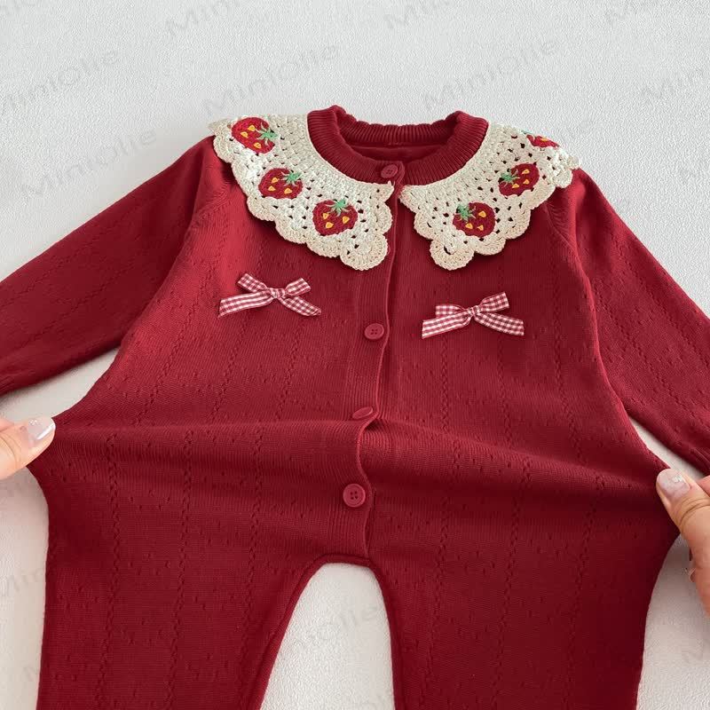 ベビー用イチゴ柄襟ロンパース＆ベレー帽セット - image 12