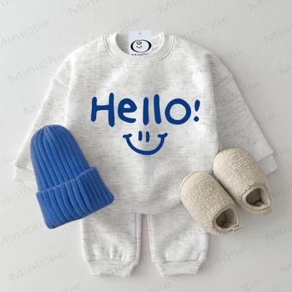 HELLO!ベビースウェットシャツ ハッピーフェイスプリント 2点セット - グレー - 2～3歳 - image 1