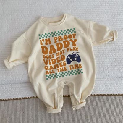 I'M PROOF DADDY DOES NOT PLAY VIDEO GAMES ALL THE TIME！ベビーベージュロンパース - ベージュ - 2～3歳 - image 1