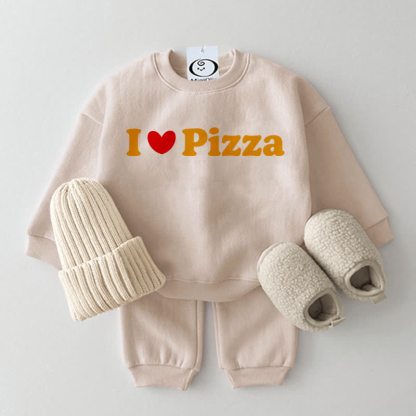 I LOVE PIZZA！ベビーベージュスウェットシャツ2点セット - ベージュ - 2～3歳 - image 1