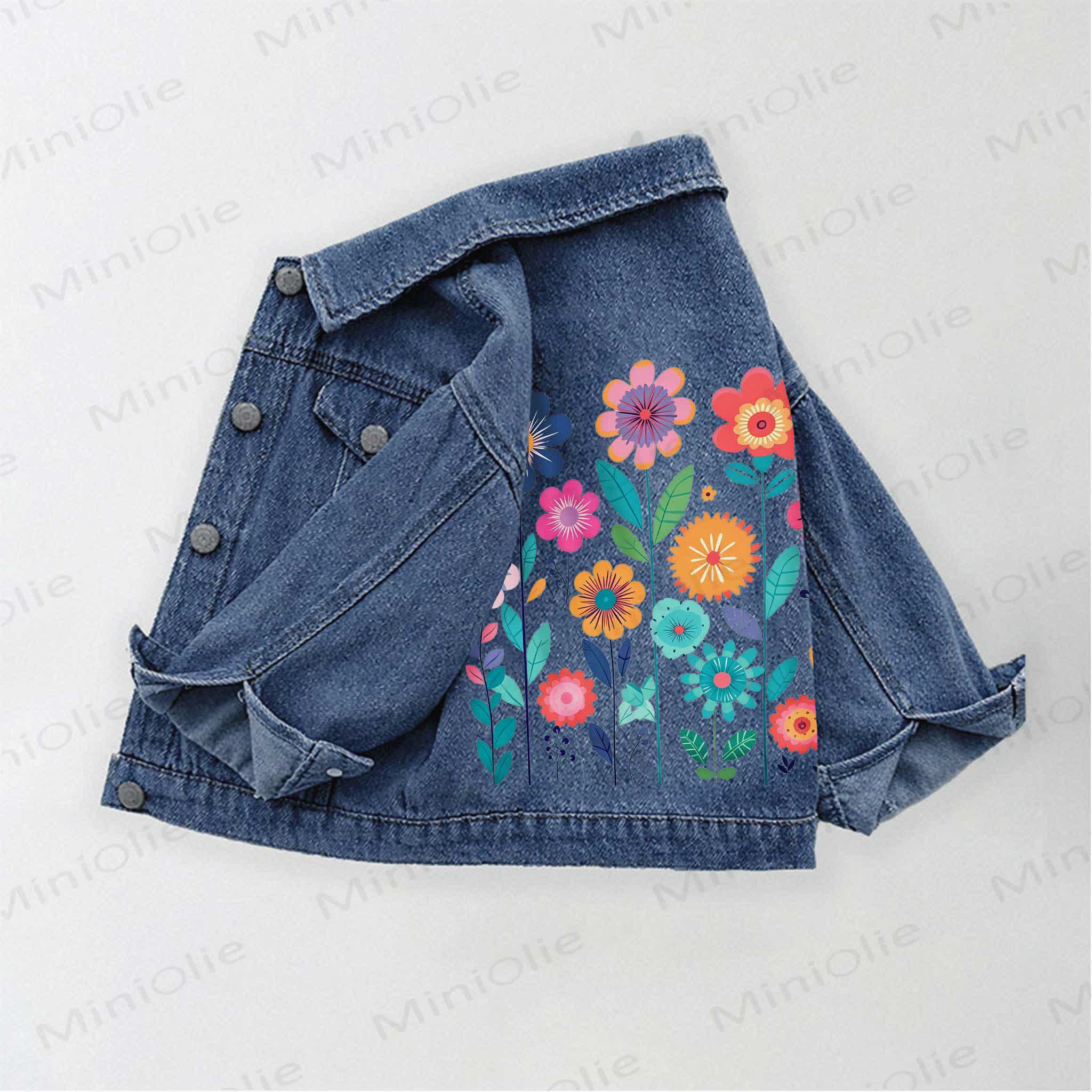 幼児向けカラフル花柄デニムジャケット - 青 - 10-11歳 - image 1