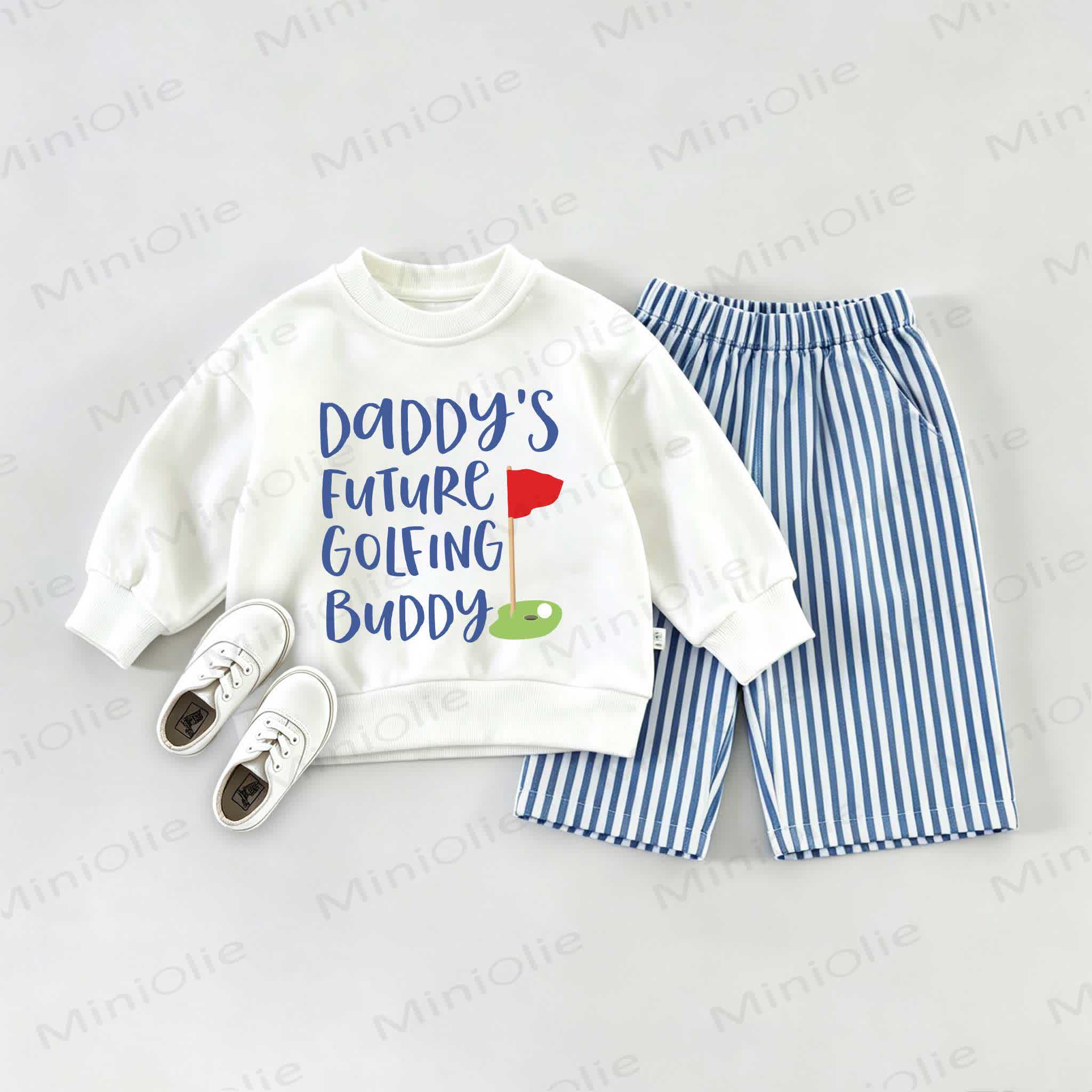 DADDY'S FUTURE GOLFING BUDDYベビー用スウェットシャツ 2点セット - ホワイト＆ブルー - 2～3歳 - image 1