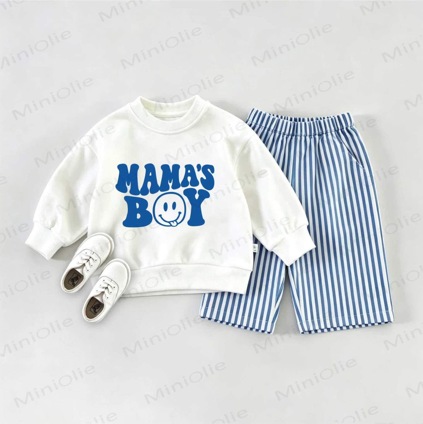 MAMA'S BOYベビースウェットシャツ 2点セット - ホワイト＆ブルー - 2～3歳 - image 1