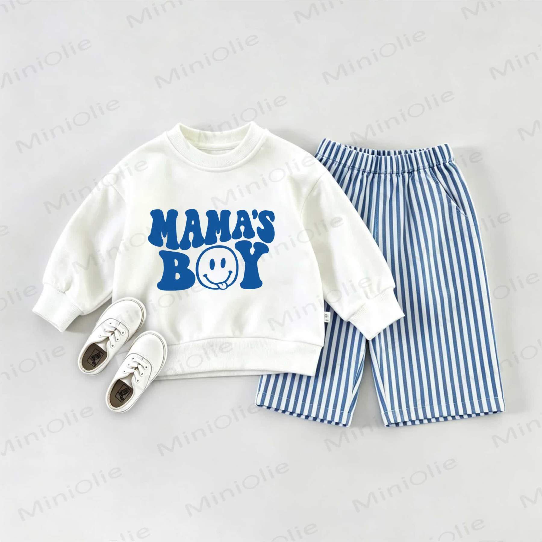 MAMA'S BOYベビースウェットシャツ 2点セット - ホワイト＆ブルー - 2～3歳 - image 1