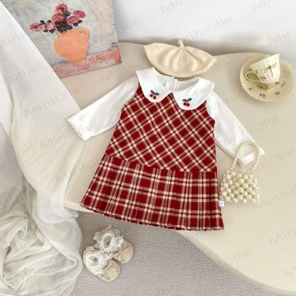 ベビーチェリーカラーの赤チェック柄Dressセット - image 1