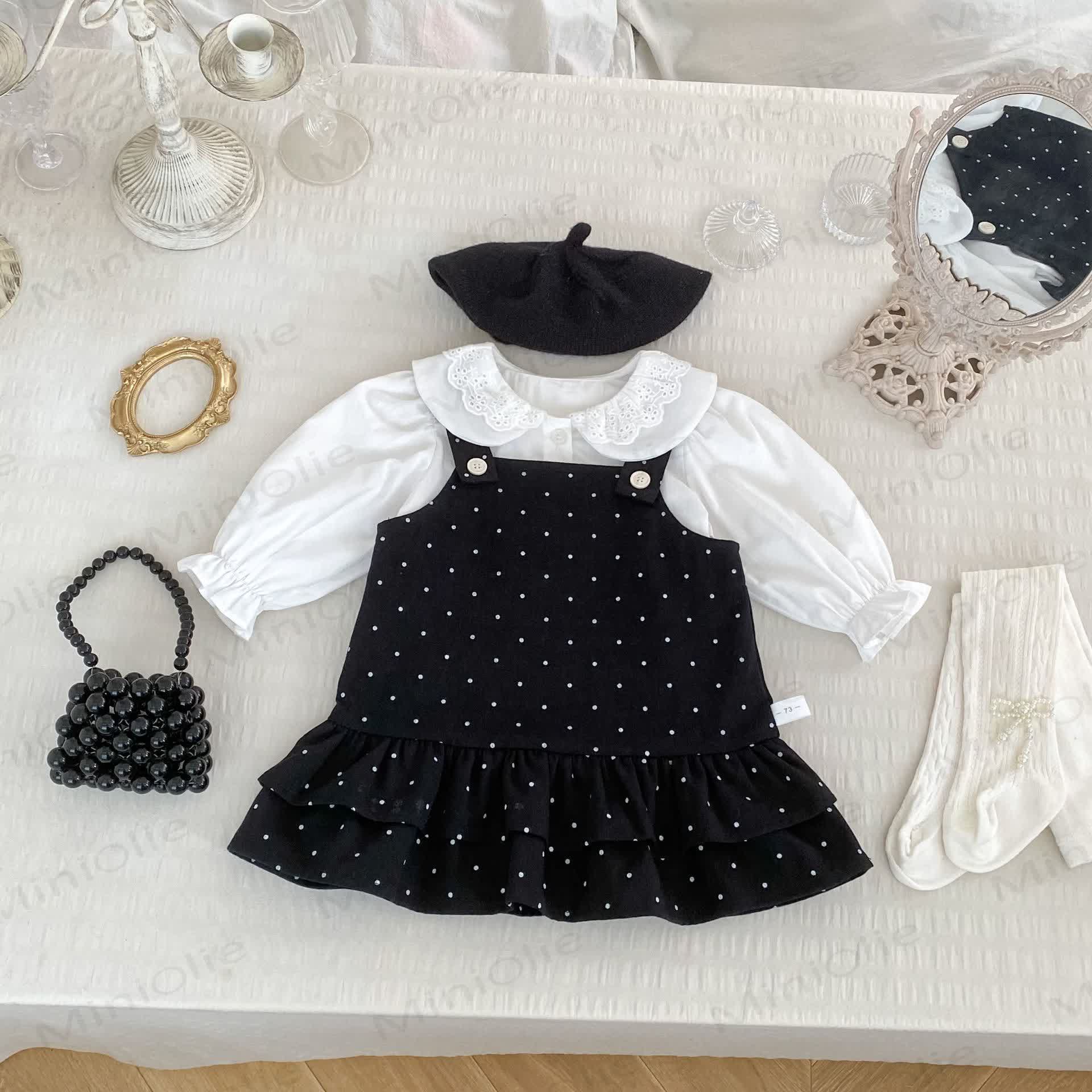 ベビー用水玉模様のジャンパーDressとレースブラウス - image 1