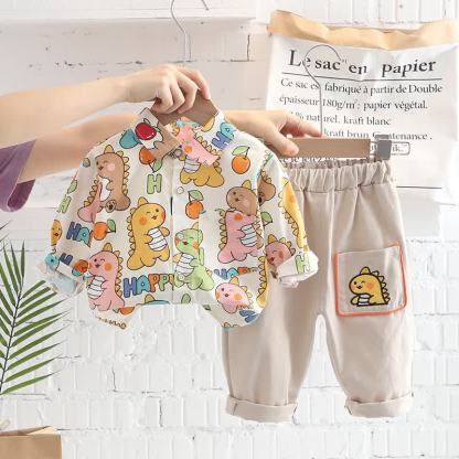 HAPPY幼児用恐竜柄シャツ＆パンツ 2点セット - image 1