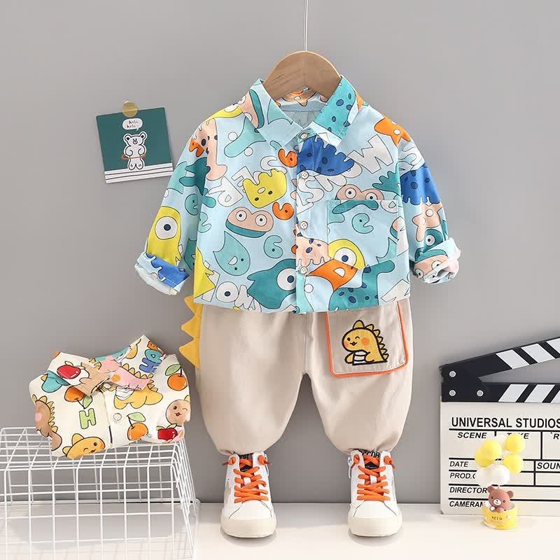 HAPPY幼児用恐竜柄シャツ＆パンツ 2点セット - 青 - 4～5歳 - image 3