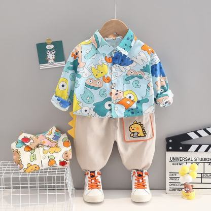 HAPPY幼児用恐竜柄シャツ＆パンツ 2点セット - 青 - 4～5歳 - image 3