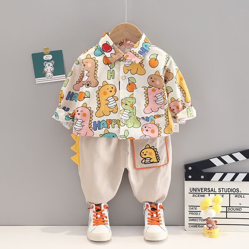 HAPPY幼児用恐竜柄シャツ＆パンツ 2点セット - 白 - 4～5歳 - image 2
