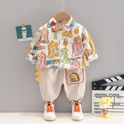 HAPPY幼児用恐竜柄シャツ＆パンツ 2点セット - 白 - 4～5歳 - image 2