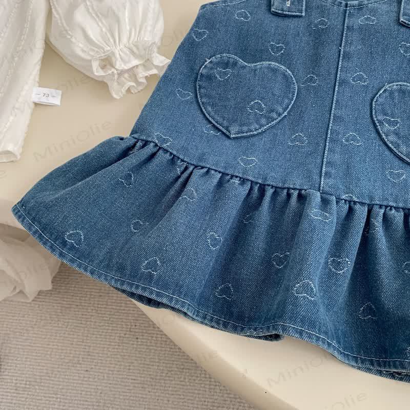 ベビーガール用ハート柄デニムジャンパーDressとブラウス - image 7
