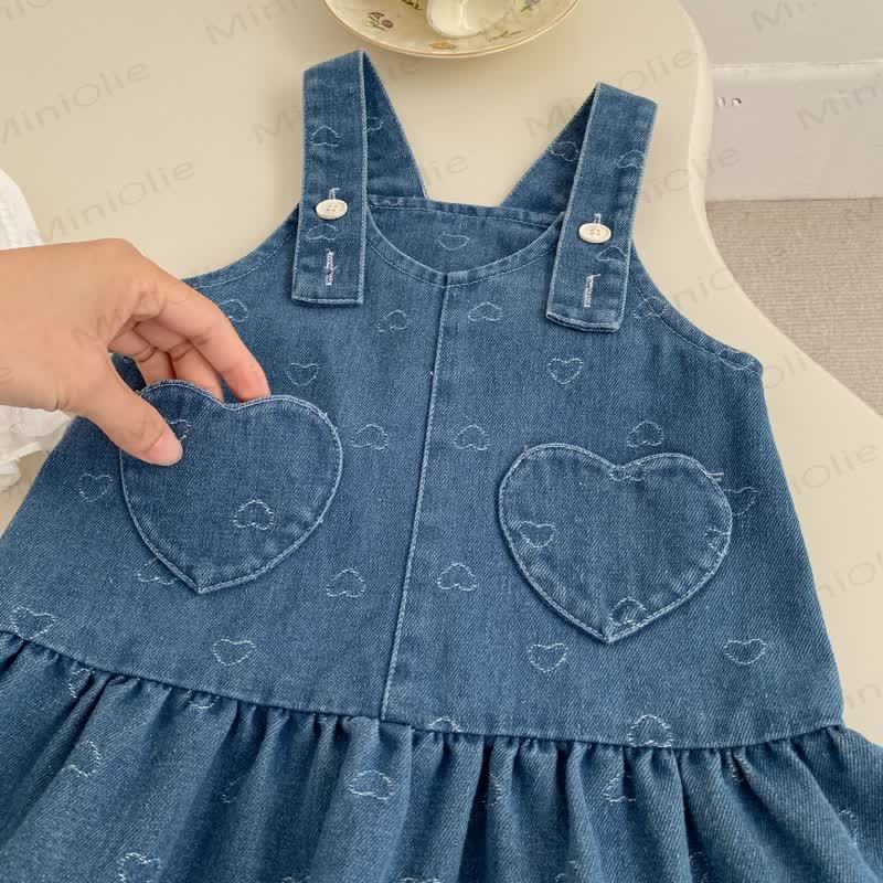 ベビーガール用ハート柄デニムジャンパーDressとブラウス - image 6