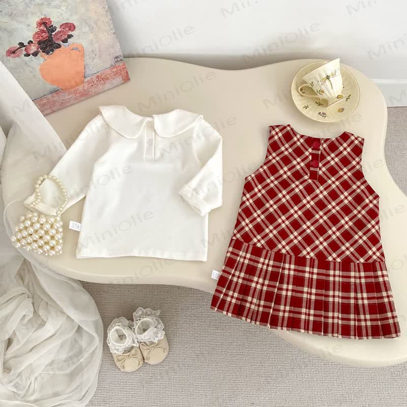 ベビーチェリーカラーの赤チェック柄Dressセット - image 3