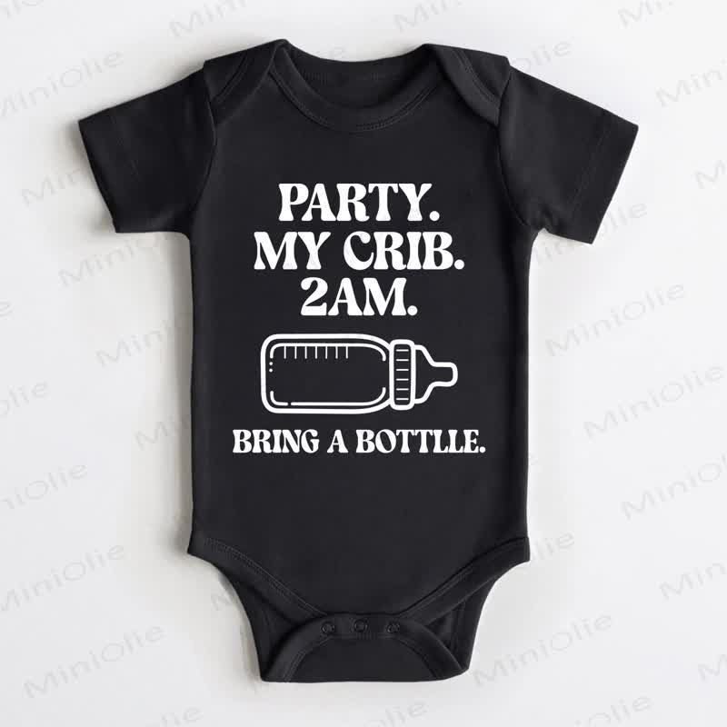 PARTY. MY CRIB. 2AM. BRING A BOTTLLE.ベビー用黒ボディスーツ - 黒 - 18～24ヶ月 - image 1