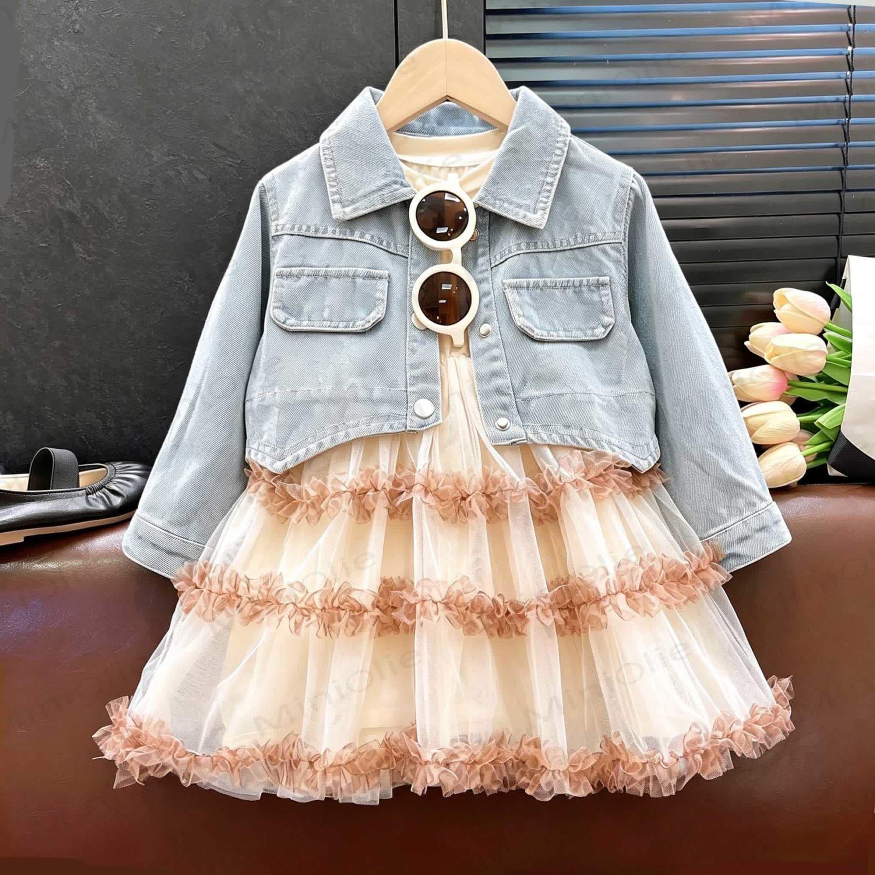 幼児用女の子デニムジャケットチュールDressセット - image 1