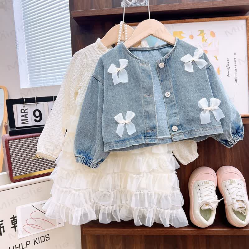 幼児用女の子用リボン付きデニムジャケットDressセット - image 4