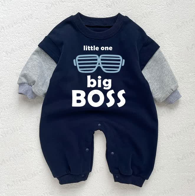 LITTLE ONE BIG BOSS幼児用メガネ柄ダークブルーカラーブロックロンパース - 濃い青色 - 18～24ヶ月 - image 1
