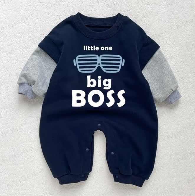 LITTLE ONE BIG BOSS幼児用メガネ柄ダークブルーカラーブロックロンパース - 濃い青色 - 18～24ヶ月 - image 1